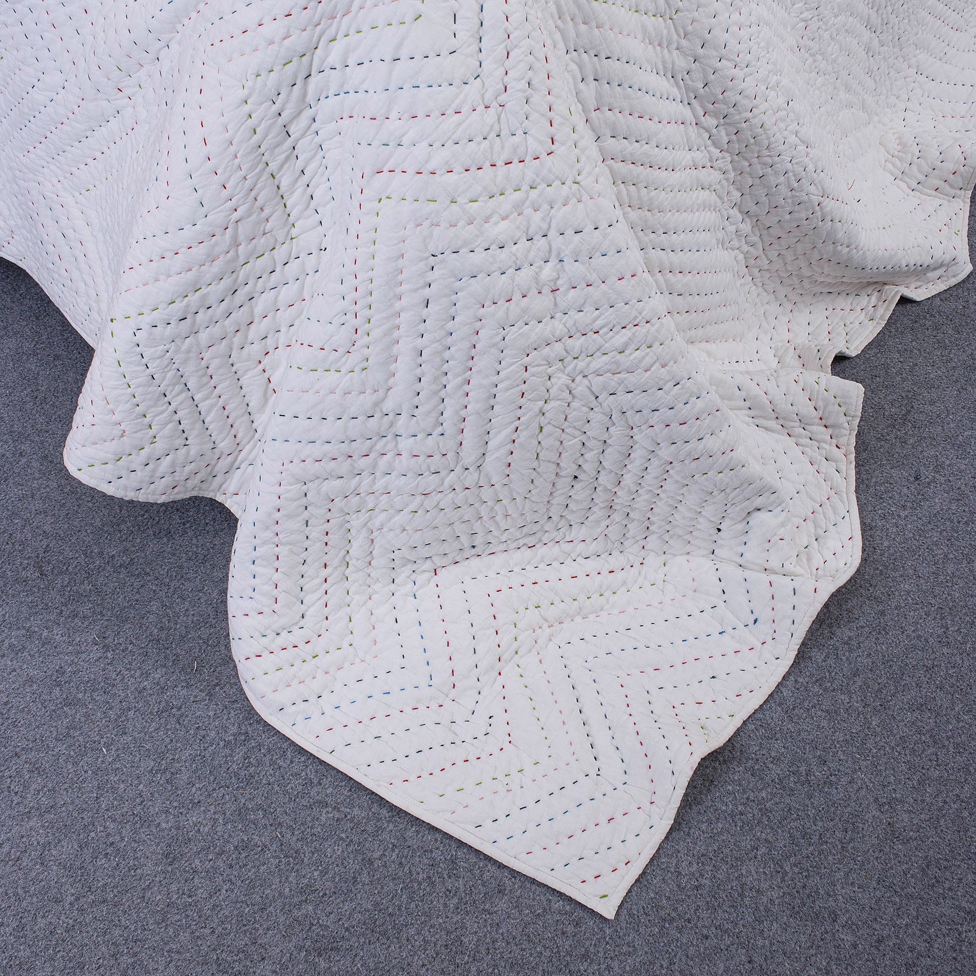 Handmade Solid White Kantha Heavy Winter Blankets